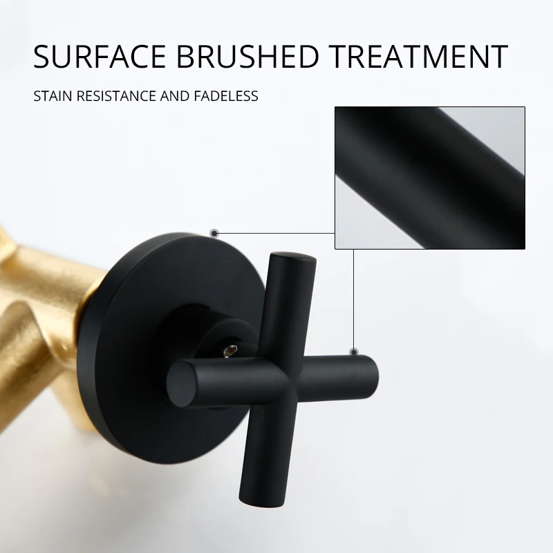 Taps Top Fashion New Arrival Wall Sink Basin Mixer Tap Set Bathroom Spout Faucet With Double Lever In Matt Black/Polished Gold – Bild 4