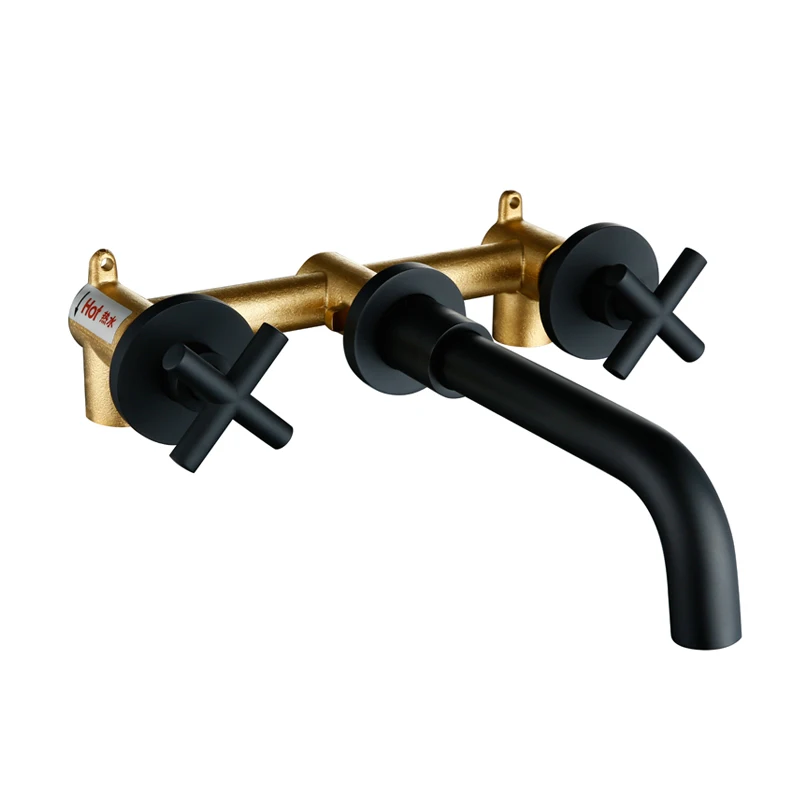 Taps Top Fashion New Arrival Wall Sink Basin Mixer Tap Set Bathroom Spout Faucet With Double Lever In Matt Black/Polished Gold – Bild 13