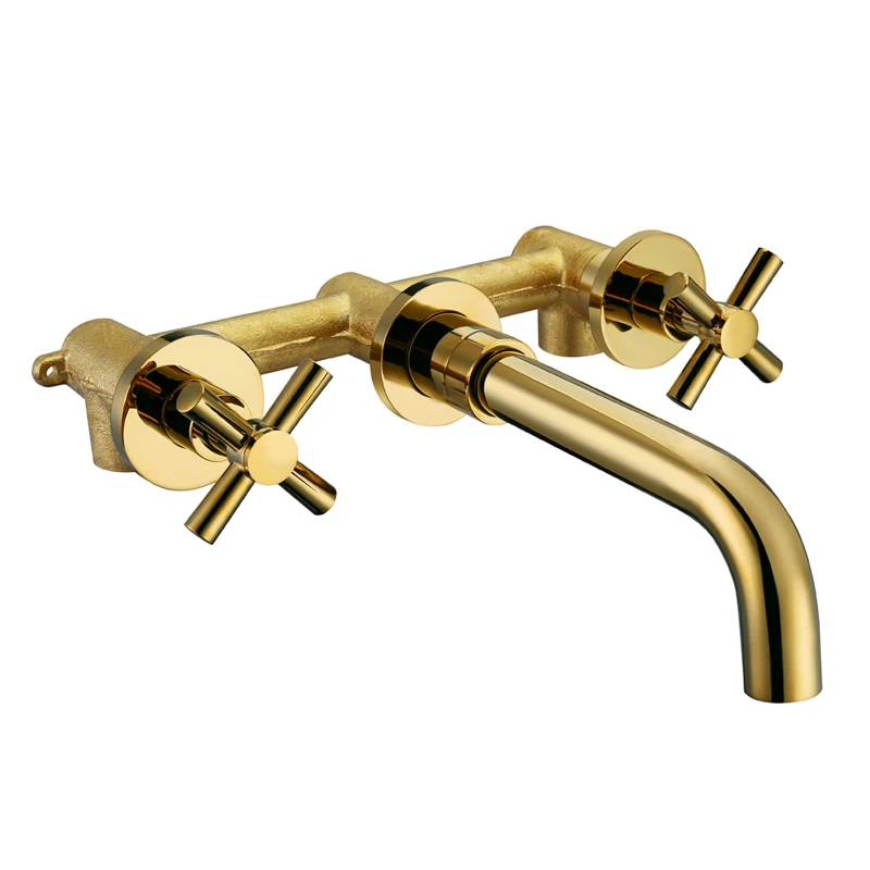 Taps Top Fashion New Arrival Wall Sink Basin Mixer Tap Set Bathroom Spout Faucet With Double Lever In Matt Black/Polished Gold – Bild 9