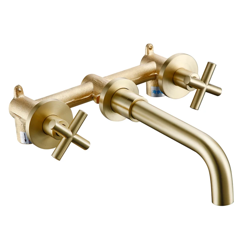 Taps Top Fashion New Arrival Wall Sink Basin Mixer Tap Set Bathroom Spout Faucet With Double Lever In Matt Black/Polished Gold – Bild 7