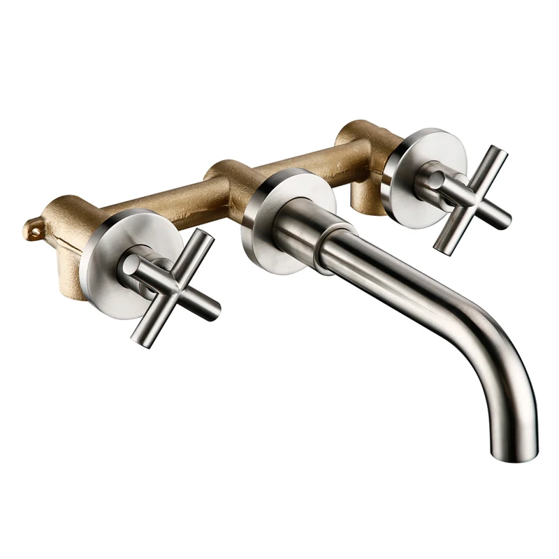 Taps Top Fashion New Arrival Wall Sink Basin Mixer Tap Set Bathroom Spout Faucet With Double Lever In Matt Black/Polished Gold – Bild 12