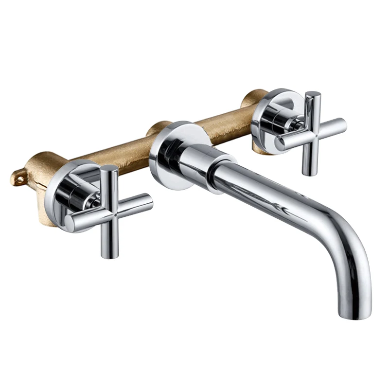 Taps Top Fashion New Arrival Wall Sink Basin Mixer Tap Set Bathroom Spout Faucet With Double Lever In Matt Black/Polished Gold – Bild 8