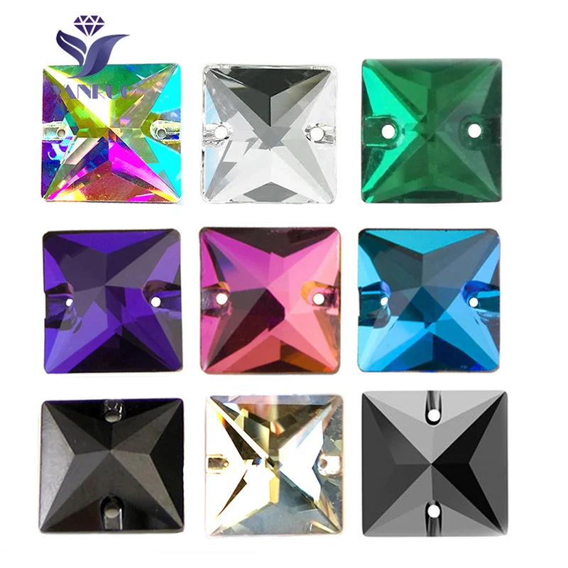 YANRUO 3240 Square 10-22mm Shape Sew On Stones Glass Sewing Rhinestones AAAAA Crystal Sew Crystal For Jewelry Dress Clothes