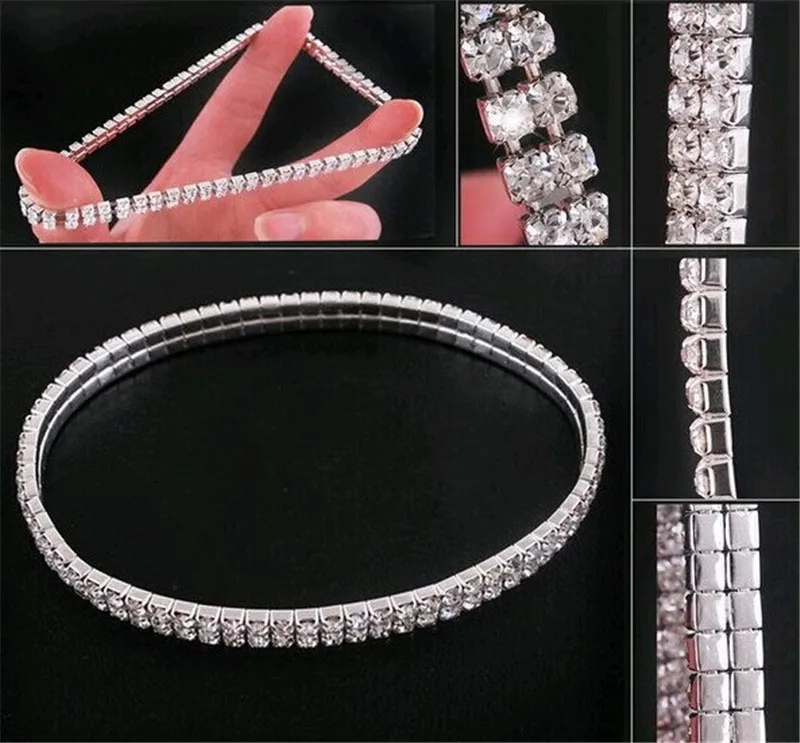 2024 New Fashion Silver Color Stretchy 1/2/3/4/5 Rows Bracelet Anklet Ankle chain Rhinestones Foot Jewelry Crystal Bracelet – Bild 6