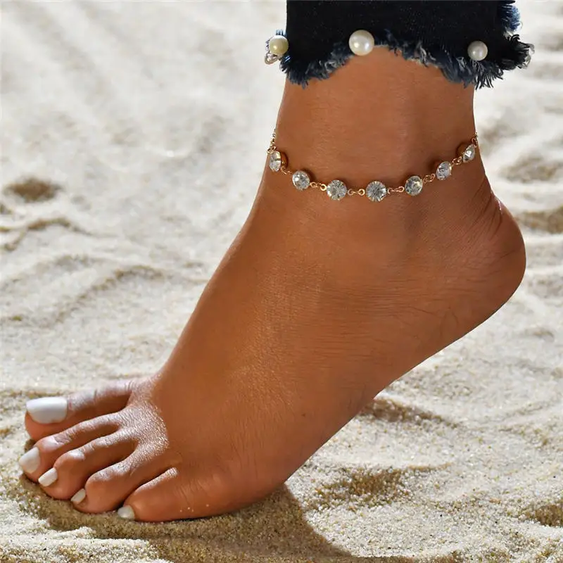 2024 New Fashion Silver Color Stretchy 1/2/3/4/5 Rows Bracelet Anklet Ankle chain Rhinestones Foot Jewelry Crystal Bracelet – Bild 12