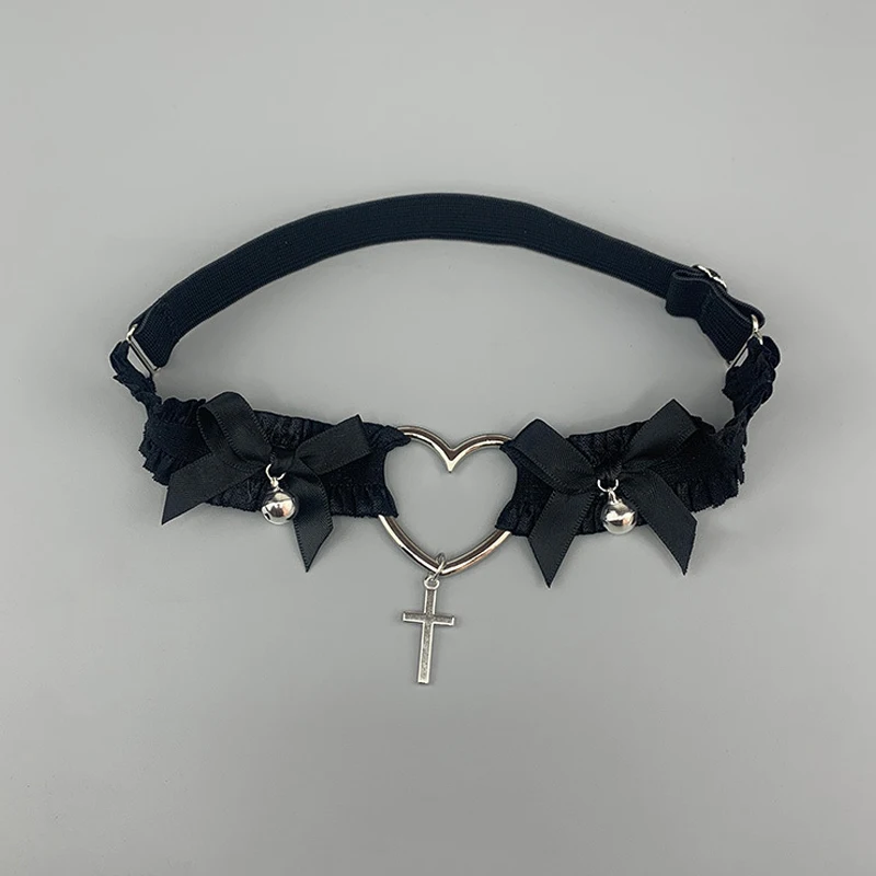 Gothic Lace Garter Belt Heart Bowknot Cross Lolita Leg Garters Black White Elastic Choker Women Leg Ring Strap Cosplay Tools – Bild 7
