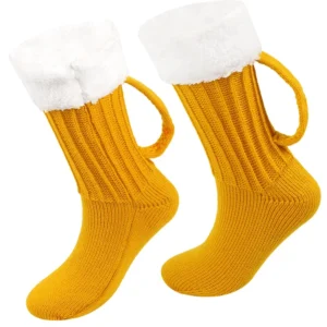 3D Beer Mug Knitted Socks Men's Padded Warm Mid-Calf Socks Women Winter Soft Funny Sleep Floor Socks Woolen Socks Christmas Gift