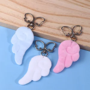 Y2K Sweet Plush Angel Wings Keychain Butterfly Wing Keyring Pendant Bag Charms Backpack Hanging Decoration Couple Gifts