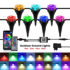 RGB Outdoor Ground Lights 24V Bluetooth Music Sync Pathway Light IP67 Waterproof LED Landscape Lamp for Garden Patio Lawn Yard