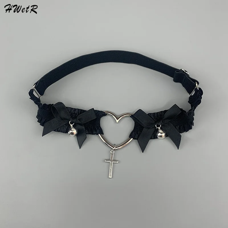 Gothic Lace Garter Belt Heart Bowknot Cross Lolita Leg Garters Black White Elastic Choker Women Leg Ring Strap Cosplay Tools
