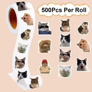 500PCS Funny Stickers Cat Cartoon Roll Stickers Animal Packaging Stickers Photocard decor Pack Lables