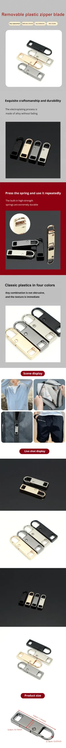 4 Stück/8 Stück abnehmbare Reißverschlusszüge, mehrfarbige Ersatzteile für Reißverschlüsse für Jeans und Rucksäcke, Nähzubehör – Bild 10