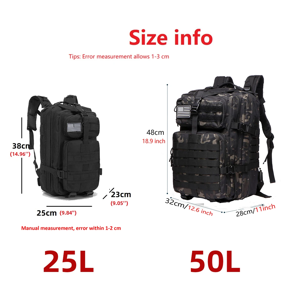 25L/50L 1000D Nylon Waterproof Trekking Fishing Hunting Bag Backpack Outdoor Rucksacks Tactical Sports Camping Hiking – Bild 4