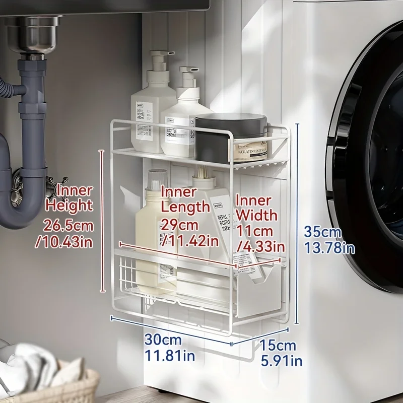 Magnetic Side Rack for Laundry, 1pc - Metal Pull-Out Storage Organizer for Washing Machine – Bild 8