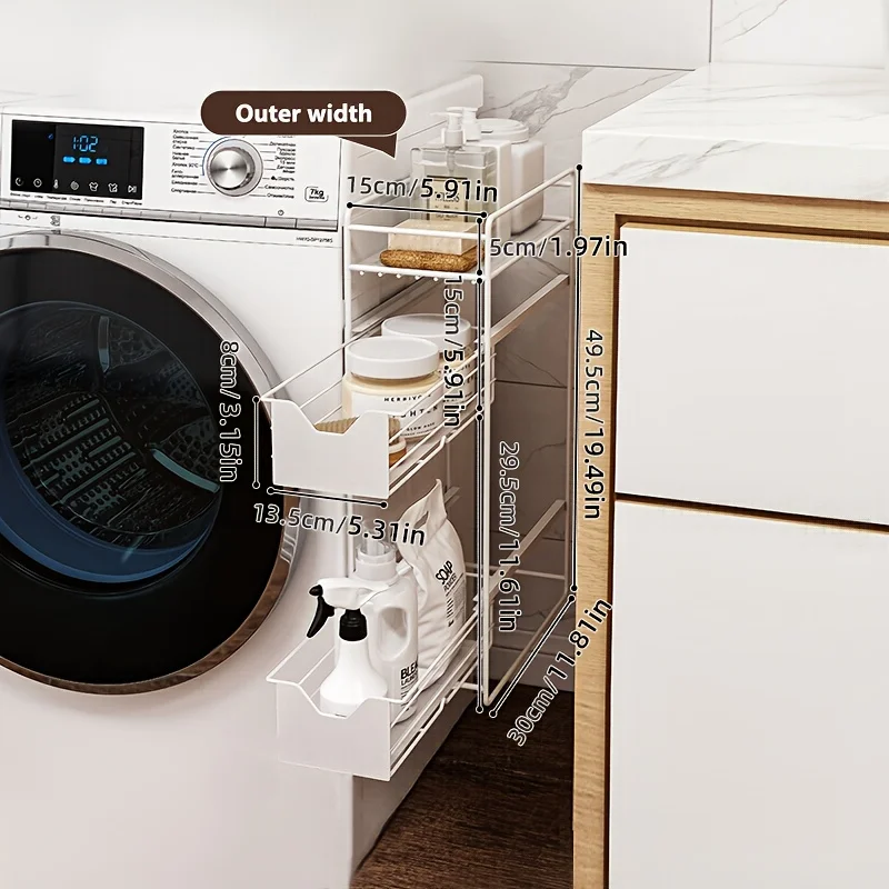 Magnetic Side Rack for Laundry, 1pc - Metal Pull-Out Storage Organizer for Washing Machine – Bild 5