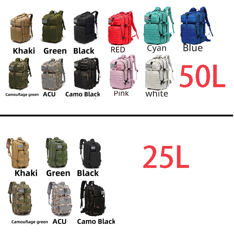 25L/50L 1000D Nylon Waterproof Trekking Fishing Hunting Bag Backpack Outdoor Rucksacks Tactical Sports Camping Hiking – Bild 30