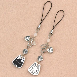 Handmade Toro Kuro Cat Phone Charm Lanyard Matching Cartoon Pendant Keychain Star Beaded Backpack Y2K Bag Decor Cute Jewelry