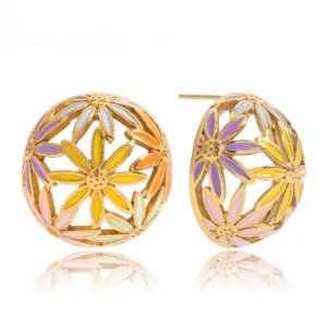 Youthway Colorful Oil Drip Flower Stud Earrings For Women 18K Gold Plated Stainless Steel Earrings Fashion Jewelry Girls Gift