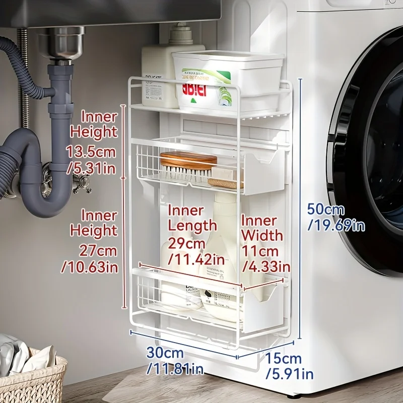 Magnetic Side Rack for Laundry, 1pc - Metal Pull-Out Storage Organizer for Washing Machine – Bild 7