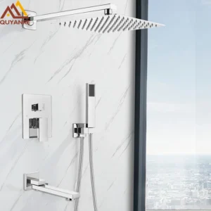 Quyanre Wall Mount Bathroom Rain Waterfall Shower Faucets Set Concealed Chrome Shower System Bathtub Shower Mixer Faucet Tap